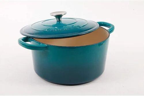 Miniatura 3 de Crock-Pot Artisan - Horno holandés redondo de hierro fundido esmaltado de 5 cuartos de galón, color verde azulado degradado, utensilio de cocina
