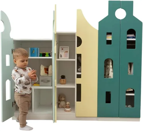 Miniatura 11 de Armario de vestir para niños pequeños fabricado en Europa, 9 colores de almacenamiento para niñas y niños, pintura a base de agua, armario de vestir