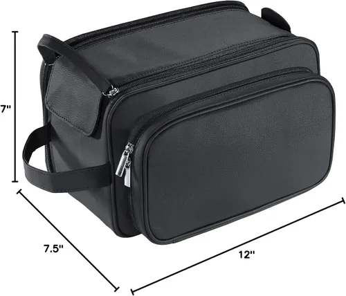Miniatura 8 de Neceser grande para hombres, organizador de artículos de tocador de viaje de cuero PU, kit Dopp, bolsa de afeitar resistente al agua para artículos