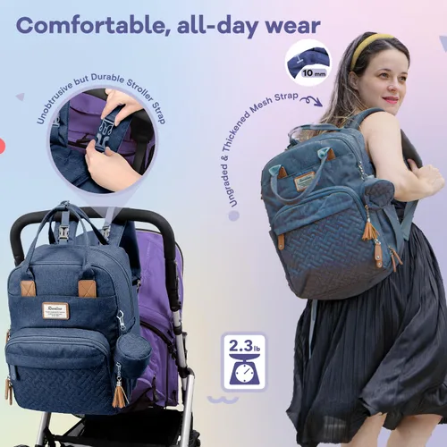 Miniatura 5 de RUVALINO Pañalera tipo mochila, mochila multifuncional para viajes, bolsas para cambiar al bebé de maternidad, gran capacidad, impermeable, azul