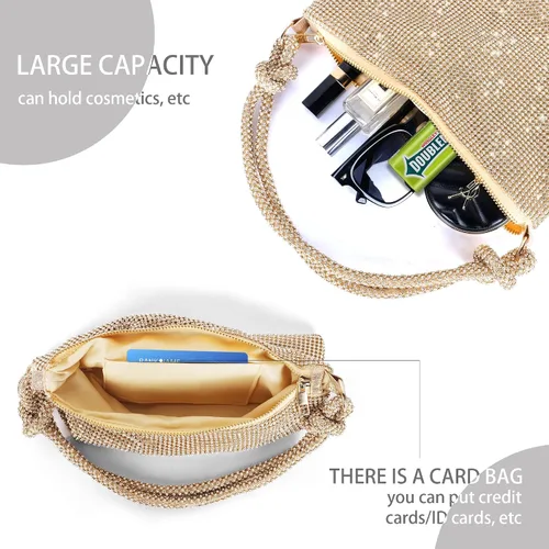 Miniatura 7 de Bolso de noche brillante con diamantes de imitación, monederos plateados para mujer, bolsos cruzados para fiesta, graduación, club, boda