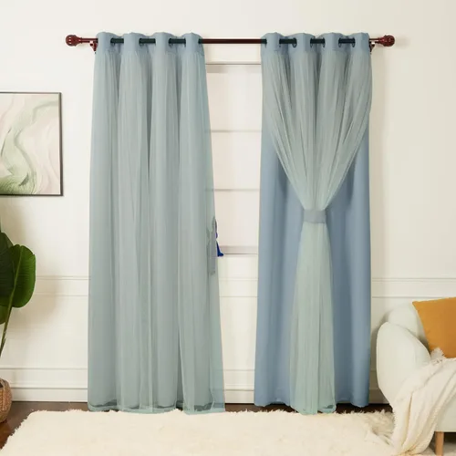 Miniatura 11 de INLINAS Cortinas opacas beige con superposición transparente, paneles térmicos y de reducción de ruido con ojales en la parte superior