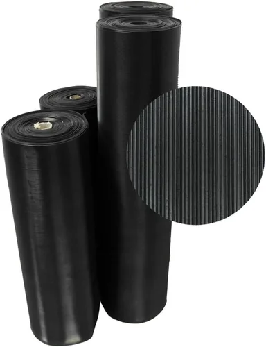 Rubber-Cal "Fine Rib" alfombra de goma acanalada – 1/8" de espesor x 48" de ancho, rollos de goma gruesa – negro – disponibles en 5 longitudes, Negro