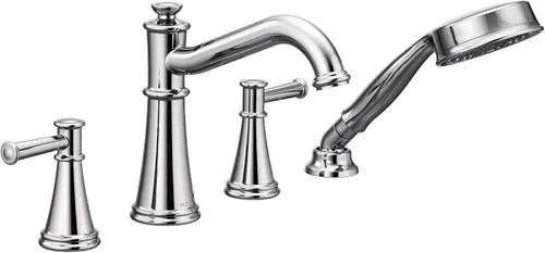 Miniatura 5 de Moen T9024BN Belfield - Grifo de bañera romana con dos manijas con ducha de mano, requiere válvula, níquel cepillado