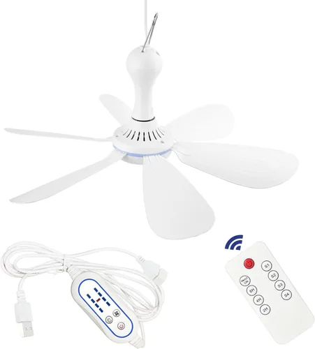 Miniatura 9 de Ventilador de techo portátil alimentado por USB con dosel, con interruptor de temporizador de velocidad, ventilador de techo USB DC pequeño
