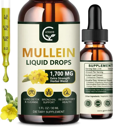 GORNVB Paquete de 2 gotas de gordolobo para pulmones – Limpieza de pulmones y apoyo respiratorio, potente extracto de hoja de gordolobo 4 en 1 con