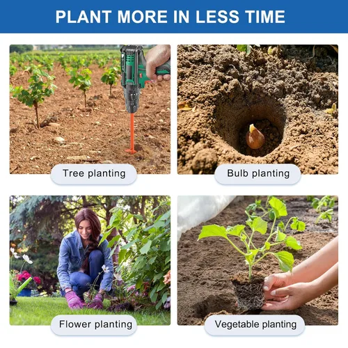 Miniatura 6 de Juego de 4 brocas de taladro de jardín para plantar, 1.6 x 9 pulgadas, 2 x 16 pulgadas, 3 x 12 pulgadas, 3.5 x 16 pulgadas, excavadora de agujeros