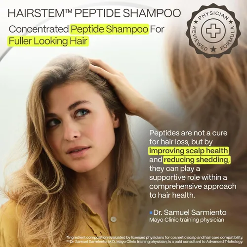 Miniatura 2 de Hairstem Champú peptídico para el crecimiento del cabello Infundido con péptidos para un cabello más completo y fuerte Tripéptido de cobre-1