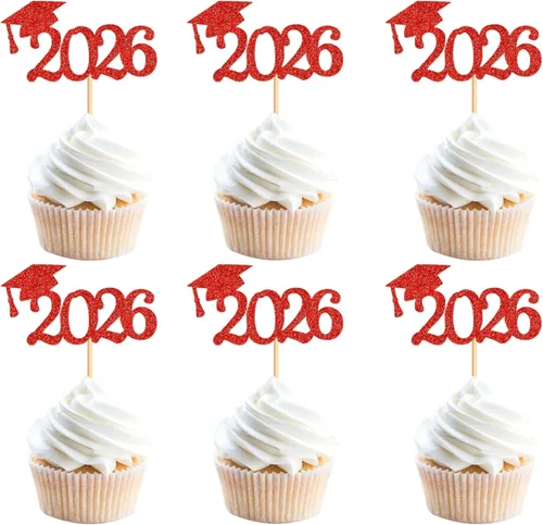 Miniatura 19 de 24 adornos para cupcakes de graduación 2026, selecciones de alimentos/aperitivos para fiesta de graduación, decoración de mini pasteles, adornos