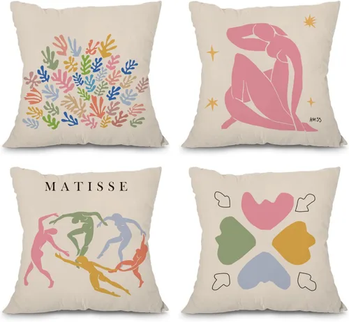 heilkee Matisse Decor - Juego de 4 fundas de almohada decorativas en colores pastel danés, suaves, minimalista, decoración estética, cuadradas, para