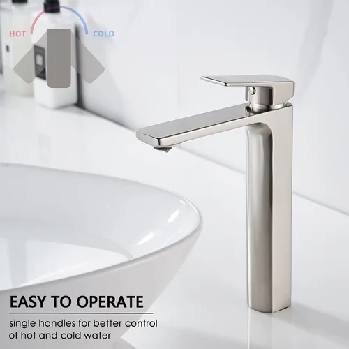 Miniatura 4 de VOTON - Grifo de lavabo para baño de níquel cepillado, grifo de lavabo de baño de una sola manija alto, grifo de lavabo de baño de mueble, grifo