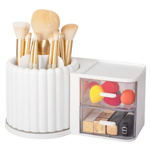 Miniatura 15 de Anyoifax Organizador de brochas de maquillaje giratorio 360 grados con 7 ranuras, organizador de brochas de maquillaje extraíble, soporte giratorio