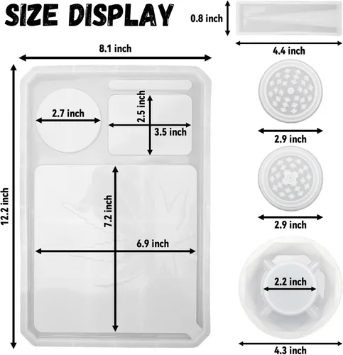 Miniatura 5 de Molde de bandeja rodante de 5 piezas para molinillo de resina para moler y almacenamiento, kit de moldes de silicona grandes para bricolaje