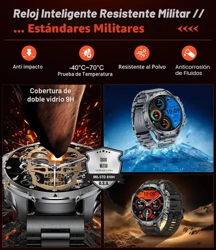 Miniatura 5 de Reloj inteligente militar para hombre, 1.85 pulgadas HD/800 mAh batería inteligente relojes para Android/iOS
