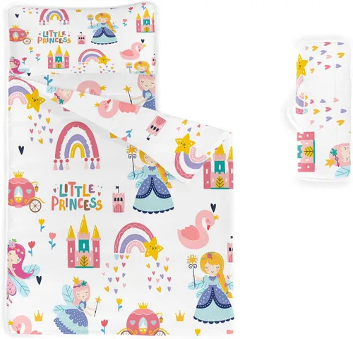 Miniatura 11 de Tapete para siesta – Saco de dormir de animales con almohada extraíble – Juego de ropa de cama para guardería y fiestas de pijamas, preescolar