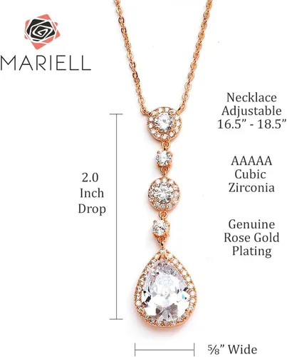 Miniatura 5 de Mariell - Collar de novia y boda, collar con colgante de gota de cristal de circonita cúbica para novias, damas de honor, graduación, regreso a