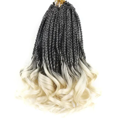 Miniatura 39 de Trenzas de ganchillo rizado francés T33, cabello pre-anillado 10 pulgadas, trenzas cortas rizadas francesas con extremos rizados, trenzas box