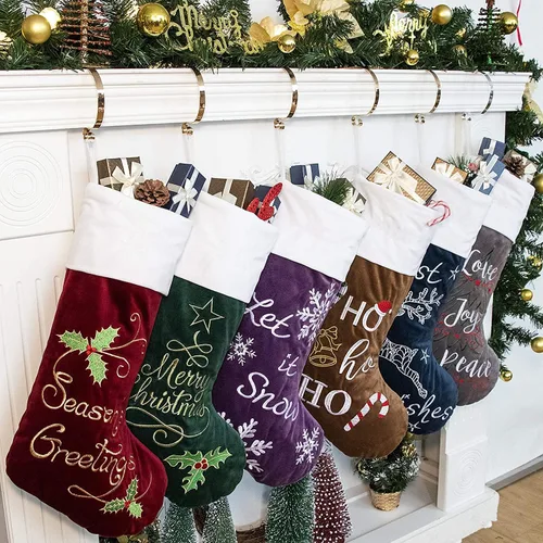 Miniatura 12 de GEX Medias de Navidad Paquete de 6 para Familia 20" Grandes Lentejuelas Doradas de Seda con Suave Piel Sintética Bordada Decoraciones Clásicas