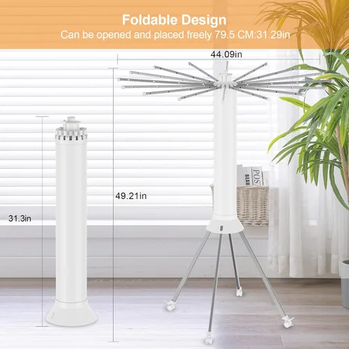 Miniatura 4 de Tendedero de ropa plegable de 4 patas, estante de secado plegable al aire libre, estante de secado de ropa portátil con 4 poleas, estante seco