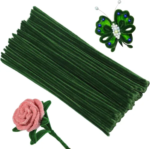 ZXIIXZ Limpiapipas creativas, 100 piezas de limpiapipas, suministros para festivales, decoración de flores, festivales, ramos, plantas, Verde militar