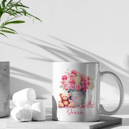 Miniatura 6 de Tazas de cerámica personalizadas del cubo de rosas con nombre, Taza de flores, Taza de café de flores de rosas personalizadas, Taza de té floral