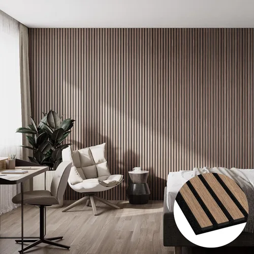 Miniatura 9 de Bark & Bole Oak - Paneles acústicos de chapa de madera texturizada 3D para pared y techo, solución decorativa que absorbe el sonido para hogares
