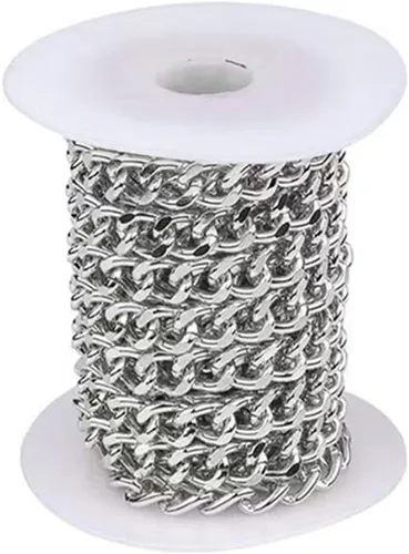 Miniatura 12 de N/C Cadenas de aluminio de 15 pies de eslabones de perlas de imitación, cadena de eslabones trenzados, cadenas de cable cruzado con colgante