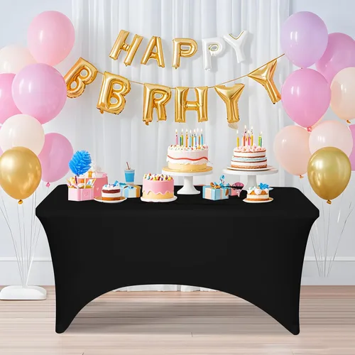 Miniatura 7 de Paquete de 2 manteles de elastano negro de 6 pies para mesas rectangulares, ajustado y elástico, lavable, resistente a las arrugas, perfecto