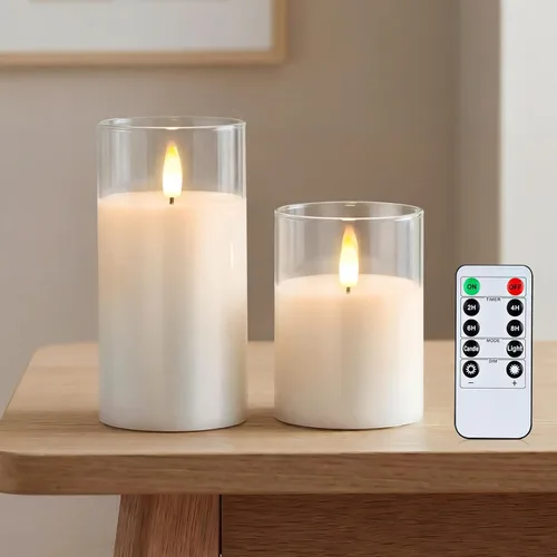 Miniatura 14 de Amagic Velas de cristal transparente sin llama que funcionan con pilas, temporizador, control remoto, velas LED de pilar, funcionan