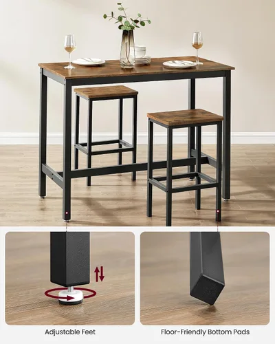 Miniatura 9 de VASAGLE Juego de mesa y sillas de bar, mesa rectangular con 2 taburetes, juego de pub de comedor para 2, ahorro de espacio para desayuno de cocina