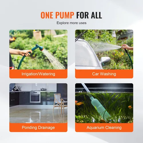 Miniatura 6 de Happybuy Bomba de transferencia de agua, 120V CA 360 GPH, 1/10 HP, Bomba eléctrica portátil, Kit de manguera de succión, cepillos de carbono