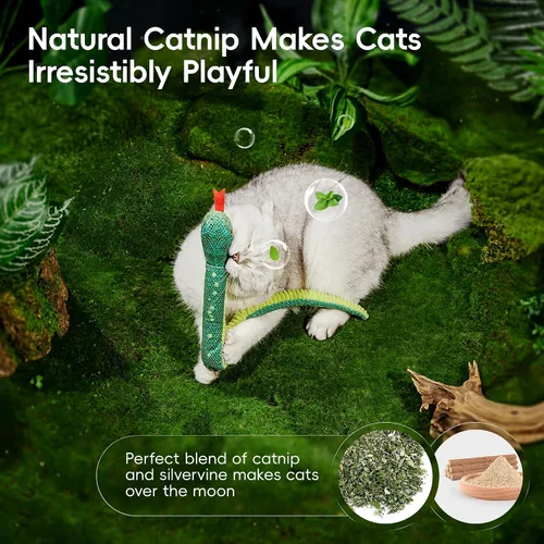 Miniatura 5 de Potaroma Juguetes para gatos serpiente realista con sonido crujiente de nébeda, 2 piezas para Halloween, tela de malla para limpieza de dientes