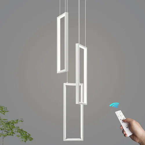 Miniatura 27 de Lámpara Colgante Moderna de Altura Ajustable Luminaria Negra 252W LED Luces Colgantes 12 Anillos Candelabro Rectangular Escalera Candelabro Grande