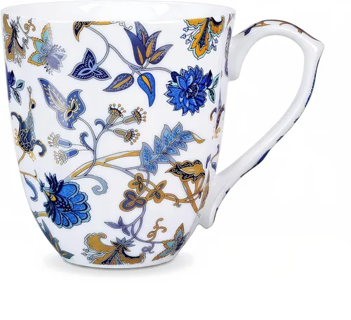 Taza de café floral de porcelana de hueso de 14 onzas con asa, elegante taza de café, té, regalos de cumpleaños de Navidad para mujeres, hombres,