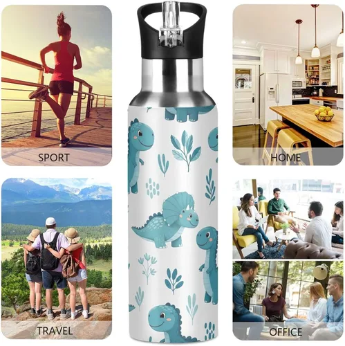 Miniatura 5 de Cute Dinosaur Blue Insulated Stainless Steel Water Bottle with Straw 20 Oz Leakproof Water Bottles, BPA-Free Sports Water Bottle with Straw
