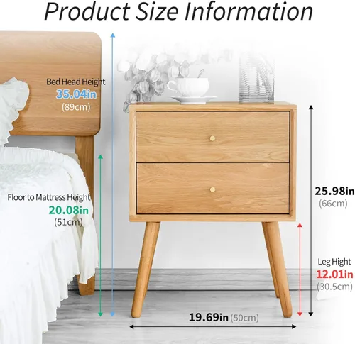 Miniatura 2 de Mesita de noche Midcentury moderna de madera maciza con cajón, mesa auxiliar con pata de taburete alta, 25.98 pulgadas de alto x 19.69 pulgadas