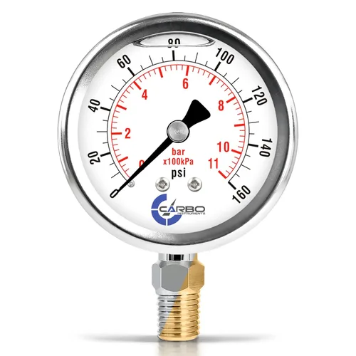 Miniatura 16 de Medidor de presión relleno de líquido de glicerina de 5000 PSI, dial de 2.5 pulgadas, montaje inferior 1/4 NPT, caja de acero inoxidable 304, piezas