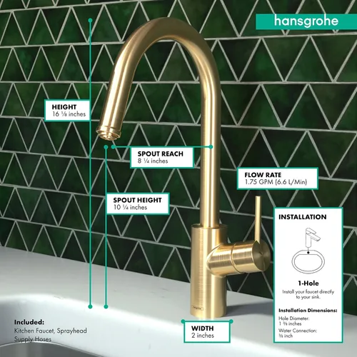 Miniatura 4 de hansgrohe Talis 14872251 - Grifo de cocina de arco alto dorado S² con rociador extraíble, grifo para fregadero de cocina, cabezal rociador
