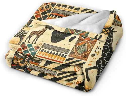 Miniatura 5 de Manta con diseño étnico de mapa tribal africano, diseño vintage de animales de safari africanos, manta suave y acogedora de vellón mullido, mantas