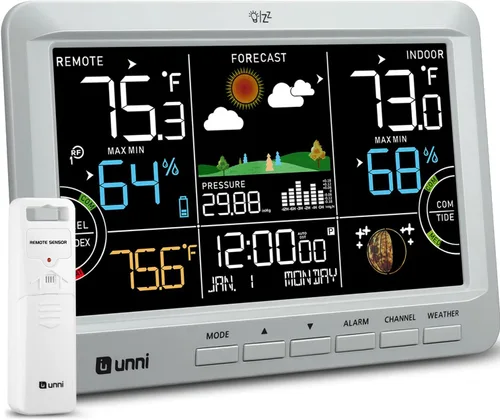 Miniatura 8 de Estación meteorológica para interiores y exteriores, termómetro inalámbrico, reloj atómico para el hogar con gran pantalla constante, monitor