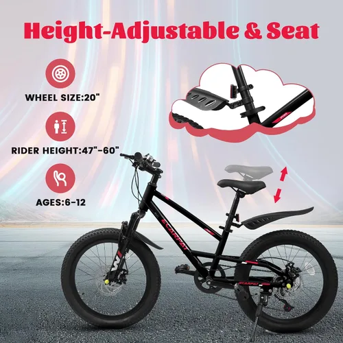 Miniatura 5 de Bicicleta de montaña para niños de 20 pulgadas, bicicleta de montaña para niños y niñas de 8 a 12 años, 7 velocidades para adolescentes, bicicletas