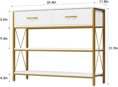 Miniatura 3 de HITHOS - Mesa de consola industrial con cajones, mesa vintage para vestíbulo con estantes de almacenamiento, mesa estrecha y larga para entrada al