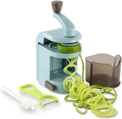 Miniatura 7 de Ourokhome Espiralizador de espaguetis para hacer fideos de calabacín, cortador de verduras de 5 cuchillas para fideos vegetales y chips rizados Azul
