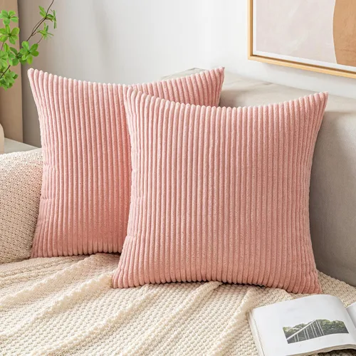 Miniatura 20 de EMEMA Paquete de 2 fundas de cojín cuadradas decorativas de pana suave y sólidas, fundas de cojín de primavera para sofá, dormitorio o automóvil, 14