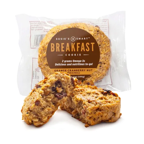 Galleta de desayuno inteligente de Susie, naranja, nuez de arándano, saludable, Omega-3s y proteína rica suave masticable galletas caseras, 3.57