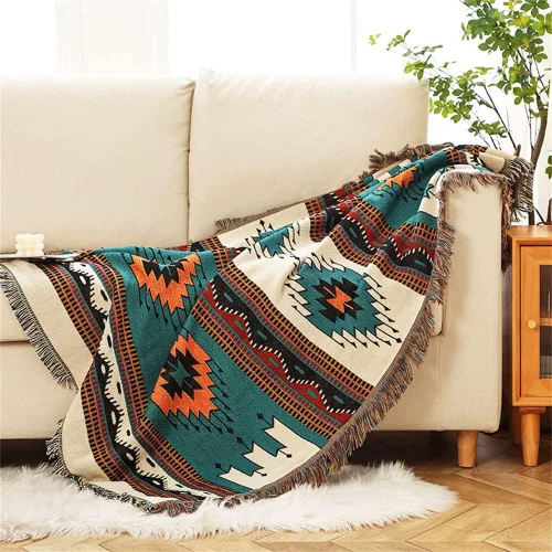 Miniatura 5 de Homesy Manta bohemia del suroeste reversible verde azteca del suroeste para sofá, silla, hogar, exterior, playa, tienda de campaña, viajes