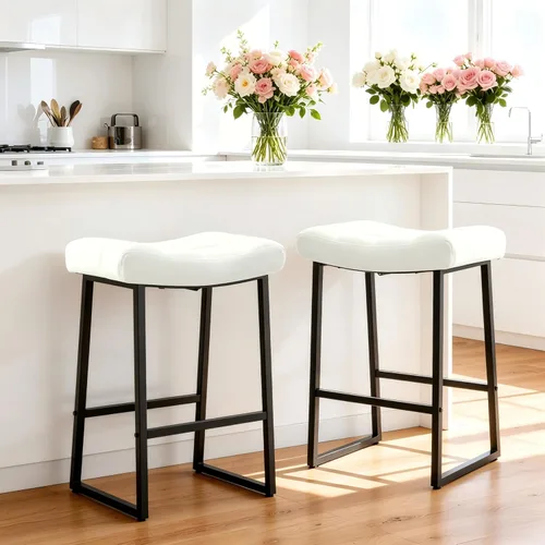 Miniatura 24 de RNKSFX Taburete de bar moderno negro para encimera de cocina sin respaldo de altura de mostrador con asiento tapizado de piel sintética y marco