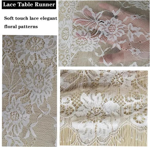 Miniatura 3 de 10 caminos de mesa de encaje blanco de 120 x 14 pulgadas, camino de mesa bohemio vintage con flores para banda de silla, camino de mesa rústico