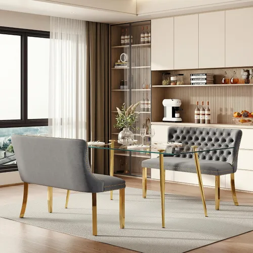 Miniatura 77 de Baysitone Juego de mesa de comedor de vidrio de 51 pulgadas para 4, juego de 5 piezas moderno de comedor, mesa de cocina rectangular de vidrio con 4