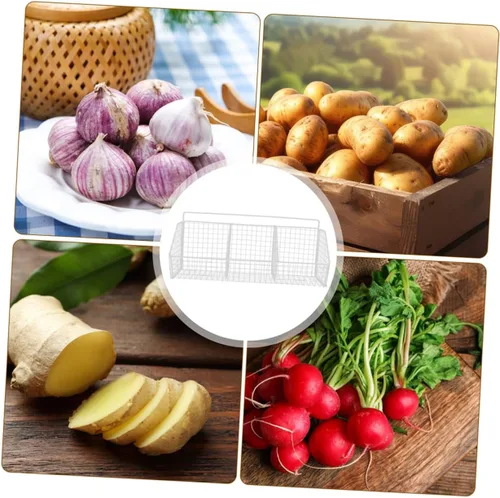 Miniatura 6 de 2 cestas de almacenamiento de cocina de montaje en pared, organizador colgante de acero al carbono con estructura de malla para frescura y ahorro